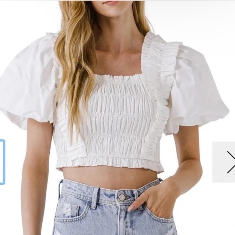 Endless Rose White Ruffle Puff Sleeve Crop Top